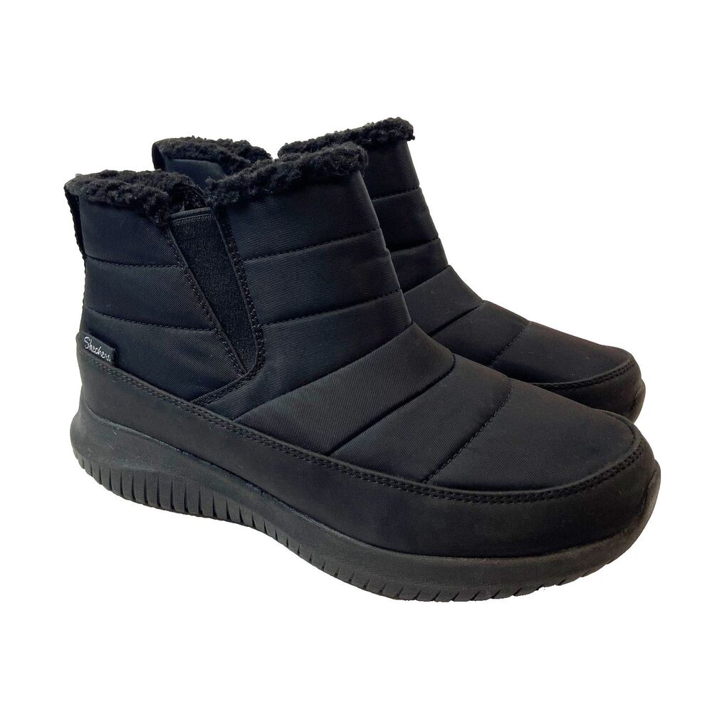 Skechers Ultra Flex Shawty‎ Ankle Boots Women's Sz 7 Black Fall Winter Faux Fur